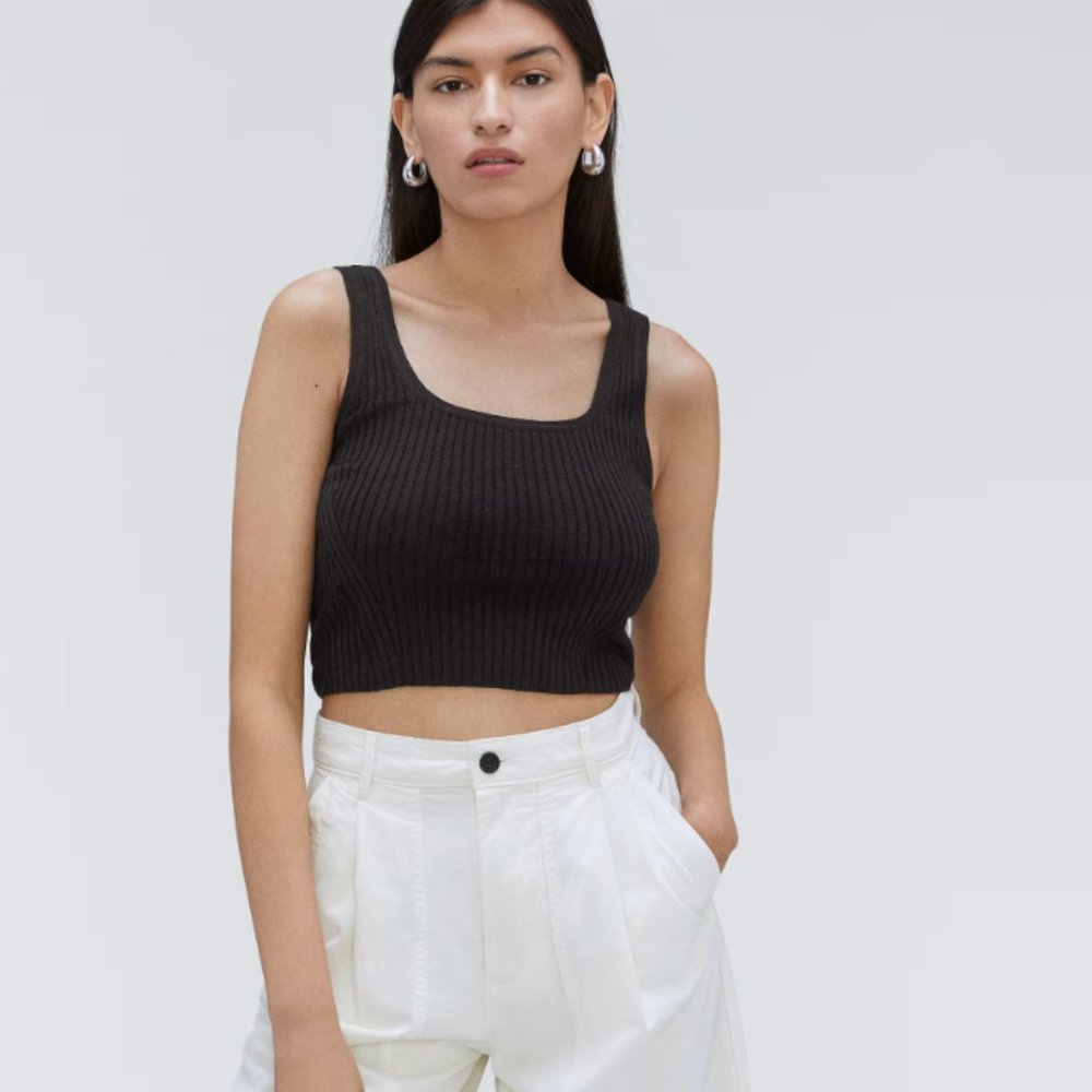 Everlane Cotton-Merino Cami - Black Ribbed Cropped Tank - XS